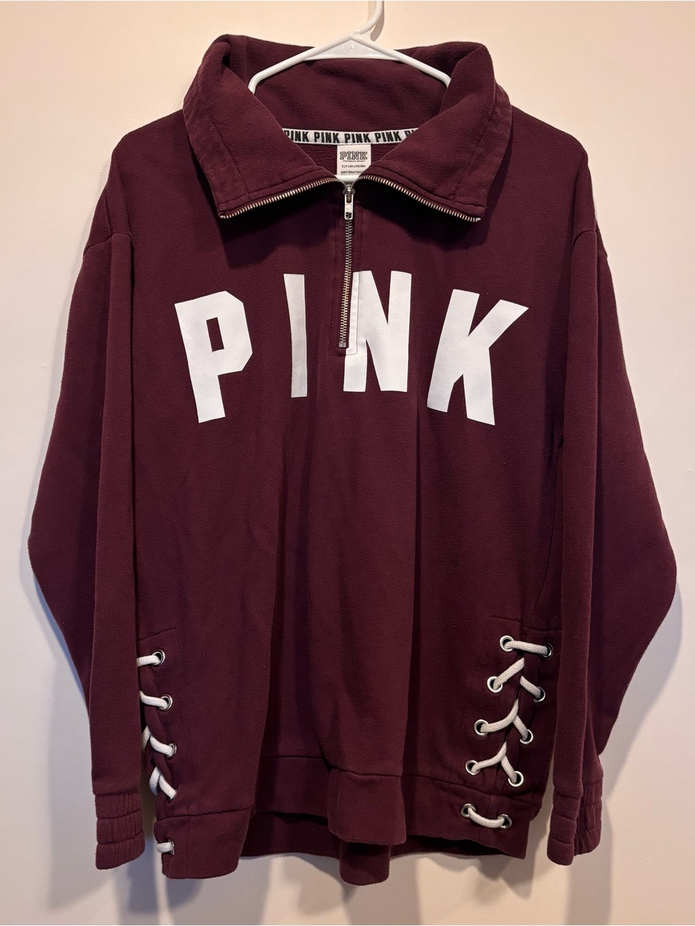 Victoria's Secret PINK Half-Zip Sweatshirt - Maroon with White Trim